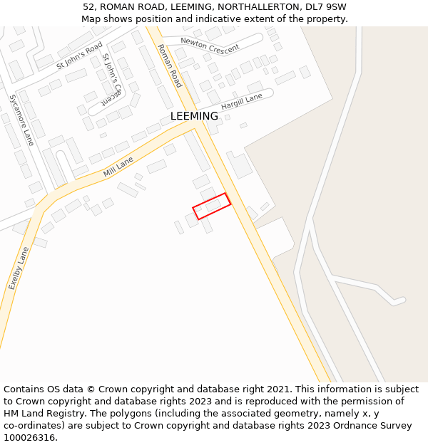 52, ROMAN ROAD, LEEMING, NORTHALLERTON, DL7 9SW: Location map and indicative extent of plot