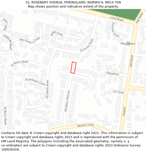52, ROSEBERY AVENUE, PORINGLAND, NORWICH, NR14 7SN: Location map and indicative extent of plot