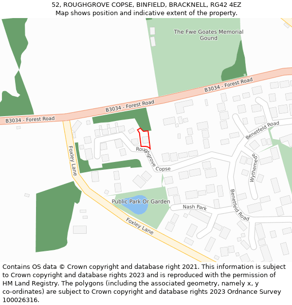 52, ROUGHGROVE COPSE, BINFIELD, BRACKNELL, RG42 4EZ: Location map and indicative extent of plot