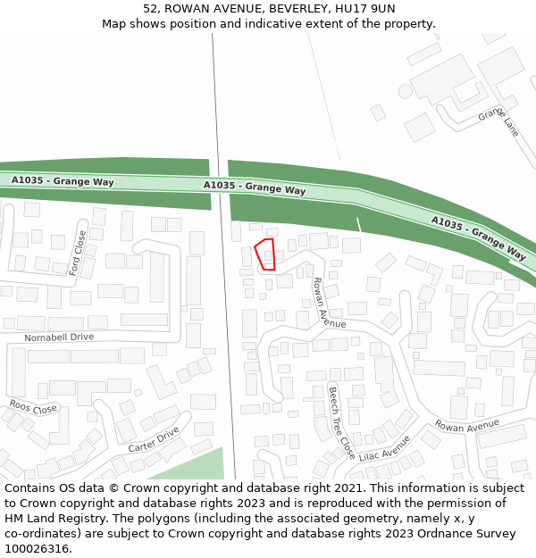 52, ROWAN AVENUE, BEVERLEY, HU17 9UN: Location map and indicative extent of plot