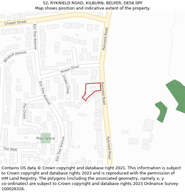 52, RYKNIELD ROAD, KILBURN, BELPER, DE56 0PF: Location map and indicative extent of plot