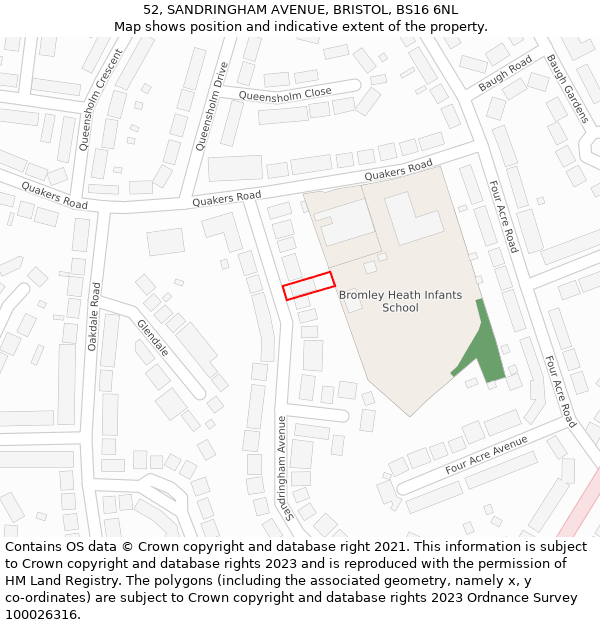 52, SANDRINGHAM AVENUE, BRISTOL, BS16 6NL: Location map and indicative extent of plot