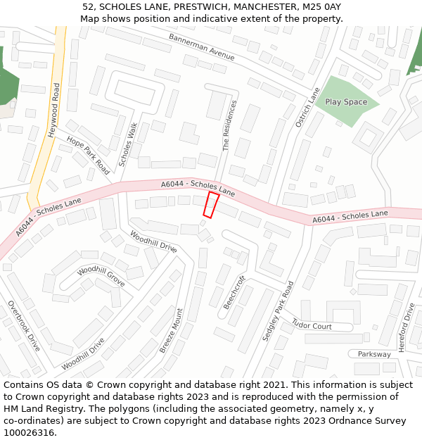 52, SCHOLES LANE, PRESTWICH, MANCHESTER, M25 0AY: Location map and indicative extent of plot