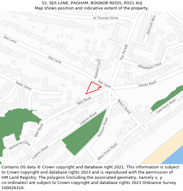 52, SEA LANE, PAGHAM, BOGNOR REGIS, PO21 4UJ: Location map and indicative extent of plot