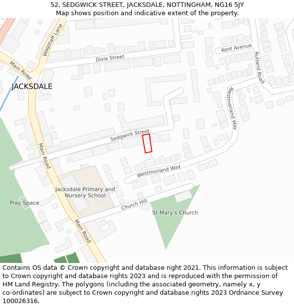52, SEDGWICK STREET, JACKSDALE, NOTTINGHAM, NG16 5JY: Location map and indicative extent of plot