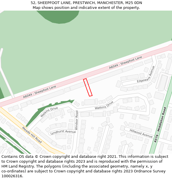 52, SHEEPFOOT LANE, PRESTWICH, MANCHESTER, M25 0DN: Location map and indicative extent of plot