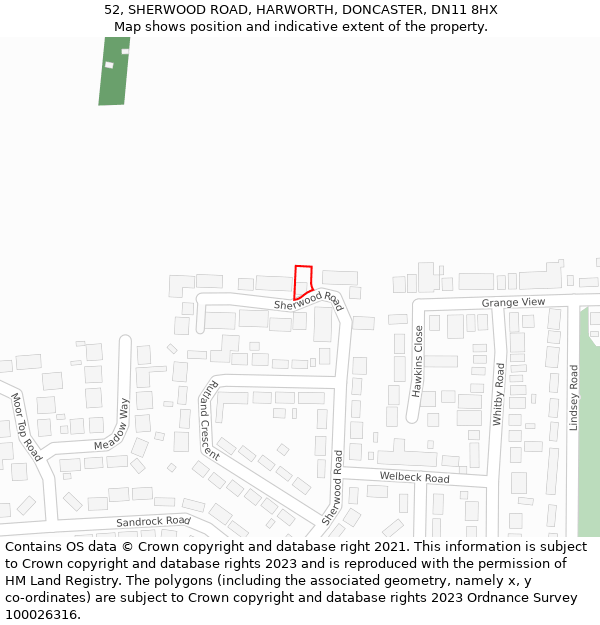 52, SHERWOOD ROAD, HARWORTH, DONCASTER, DN11 8HX: Location map and indicative extent of plot