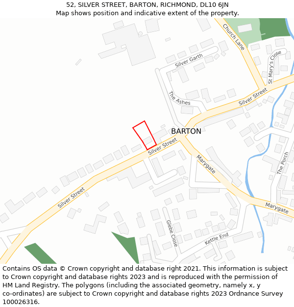 52, SILVER STREET, BARTON, RICHMOND, DL10 6JN: Location map and indicative extent of plot