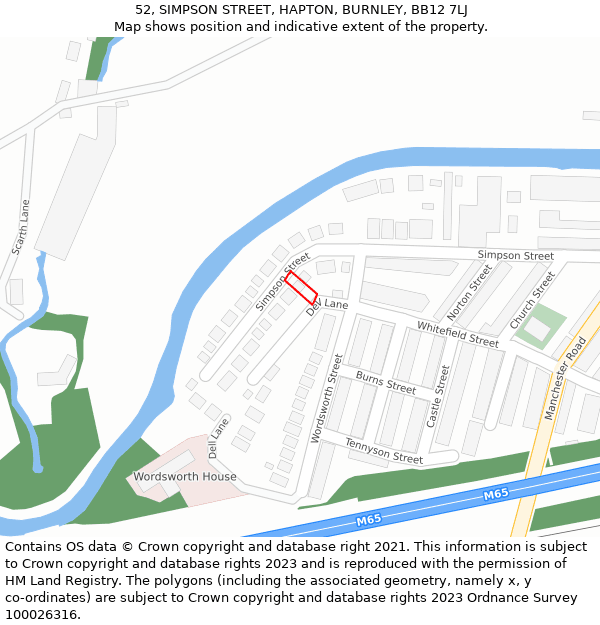 52, SIMPSON STREET, HAPTON, BURNLEY, BB12 7LJ: Location map and indicative extent of plot