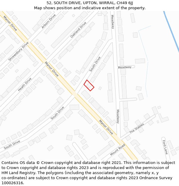 52, SOUTH DRIVE, UPTON, WIRRAL, CH49 6JJ: Location map and indicative extent of plot