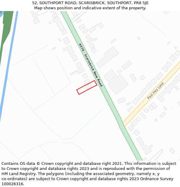 52, SOUTHPORT ROAD, SCARISBRICK, SOUTHPORT, PR8 5JE: Location map and indicative extent of plot