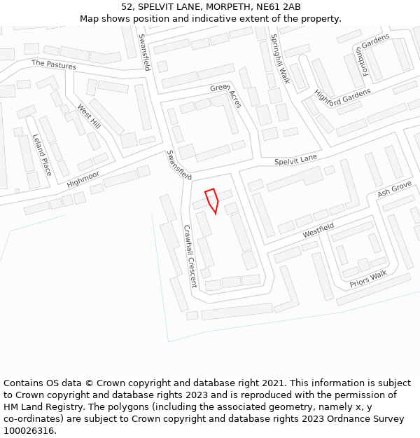 52, SPELVIT LANE, MORPETH, NE61 2AB: Location map and indicative extent of plot