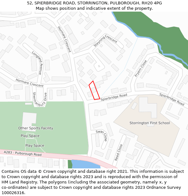 52, SPIERBRIDGE ROAD, STORRINGTON, PULBOROUGH, RH20 4PG: Location map and indicative extent of plot