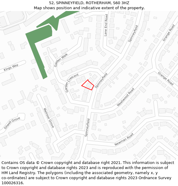 52, SPINNEYFIELD, ROTHERHAM, S60 3HZ: Location map and indicative extent of plot