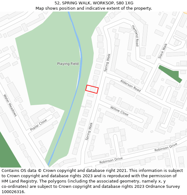 52, SPRING WALK, WORKSOP, S80 1XG: Location map and indicative extent of plot