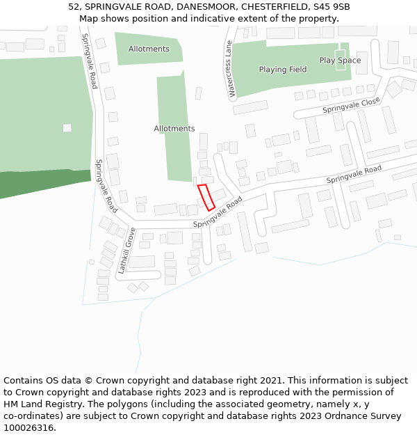 52, SPRINGVALE ROAD, DANESMOOR, CHESTERFIELD, S45 9SB: Location map and indicative extent of plot