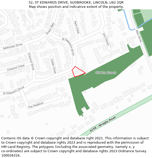 52, ST EDWARDS DRIVE, SUDBROOKE, LINCOLN, LN2 2QR: Location map and indicative extent of plot