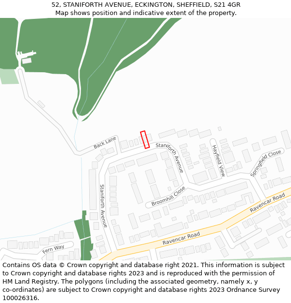 52, STANIFORTH AVENUE, ECKINGTON, SHEFFIELD, S21 4GR: Location map and indicative extent of plot