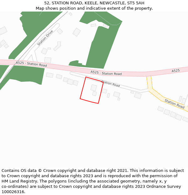 52, STATION ROAD, KEELE, NEWCASTLE, ST5 5AH: Location map and indicative extent of plot