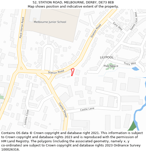 52, STATION ROAD, MELBOURNE, DERBY, DE73 8EB: Location map and indicative extent of plot