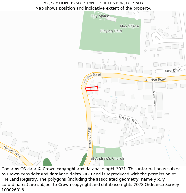 52, STATION ROAD, STANLEY, ILKESTON, DE7 6FB: Location map and indicative extent of plot