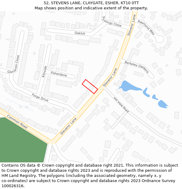 52, STEVENS LANE, CLAYGATE, ESHER, KT10 0TT: Location map and indicative extent of plot