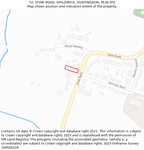 52, STOW ROAD, SPALDWICK, HUNTINGDON, PE28 0TE: Location map and indicative extent of plot