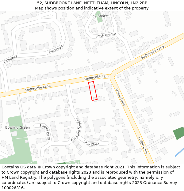 52, SUDBROOKE LANE, NETTLEHAM, LINCOLN, LN2 2RP: Location map and indicative extent of plot