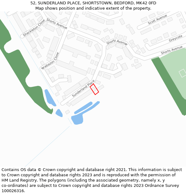 52, SUNDERLAND PLACE, SHORTSTOWN, BEDFORD, MK42 0FD: Location map and indicative extent of plot