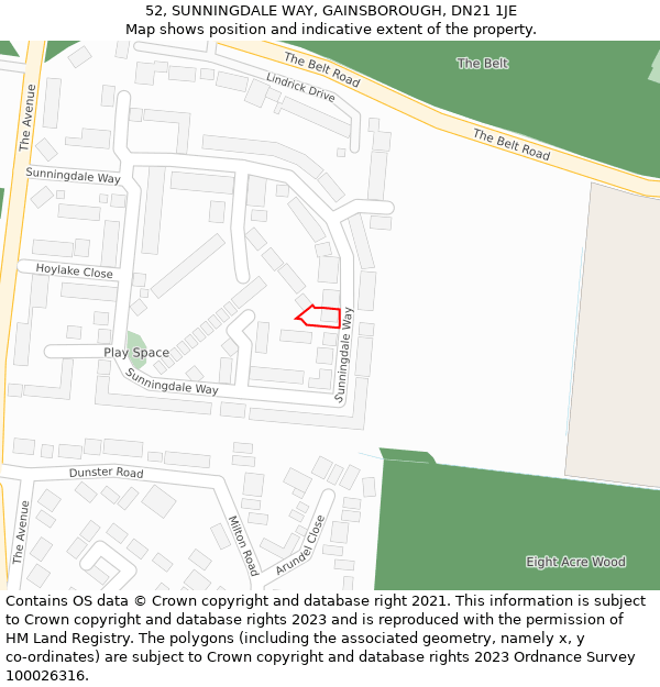52, SUNNINGDALE WAY, GAINSBOROUGH, DN21 1JE: Location map and indicative extent of plot