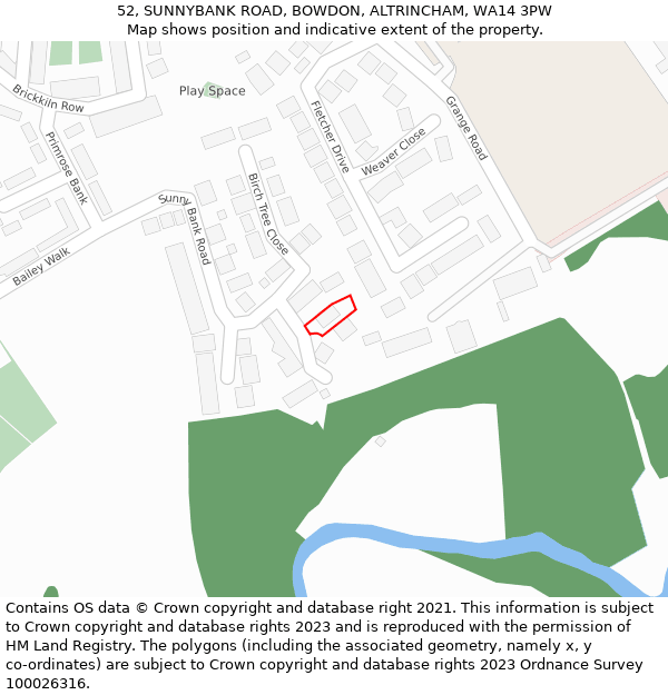 52, SUNNYBANK ROAD, BOWDON, ALTRINCHAM, WA14 3PW: Location map and indicative extent of plot