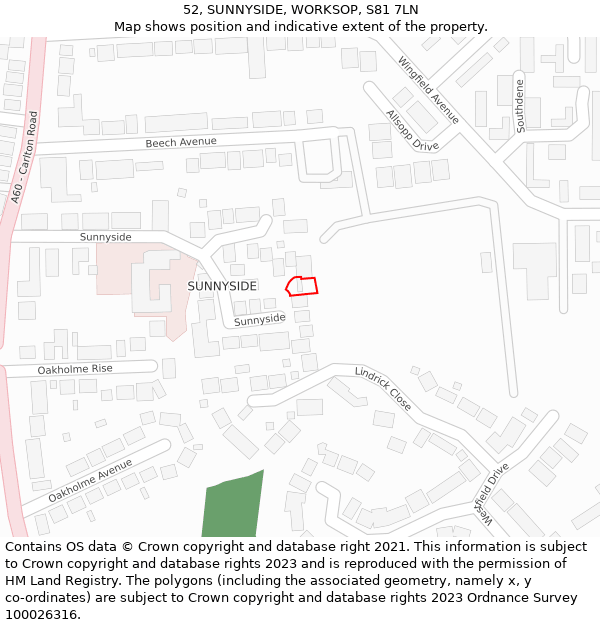 52, SUNNYSIDE, WORKSOP, S81 7LN: Location map and indicative extent of plot