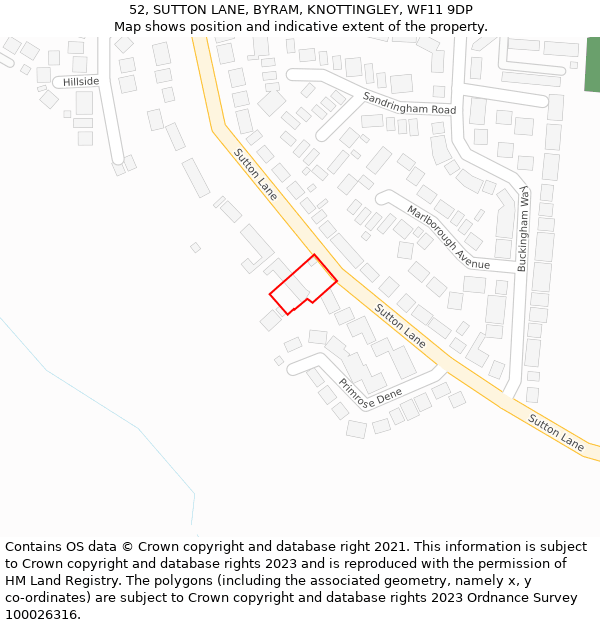 52, SUTTON LANE, BYRAM, KNOTTINGLEY, WF11 9DP: Location map and indicative extent of plot