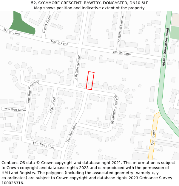 52, SYCAMORE CRESCENT, BAWTRY, DONCASTER, DN10 6LE: Location map and indicative extent of plot