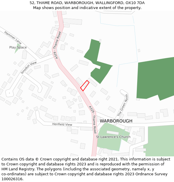 52, THAME ROAD, WARBOROUGH, WALLINGFORD, OX10 7DA: Location map and indicative extent of plot
