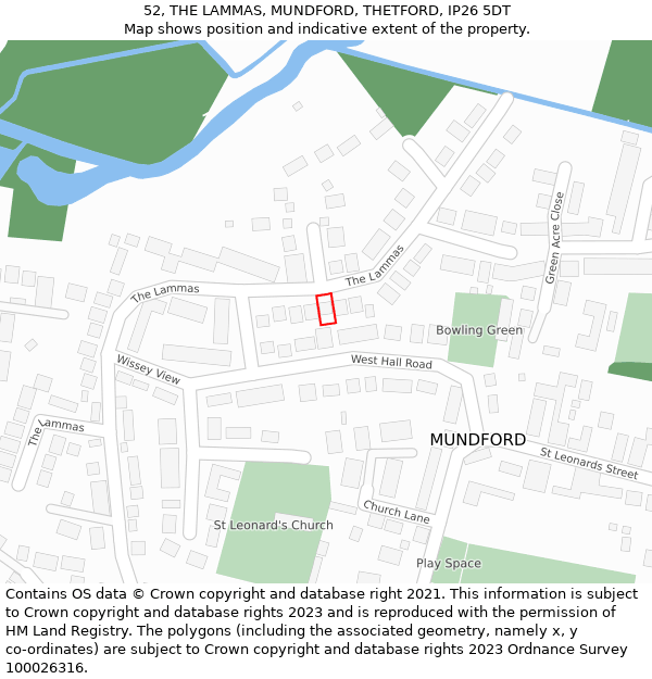 52, THE LAMMAS, MUNDFORD, THETFORD, IP26 5DT: Location map and indicative extent of plot