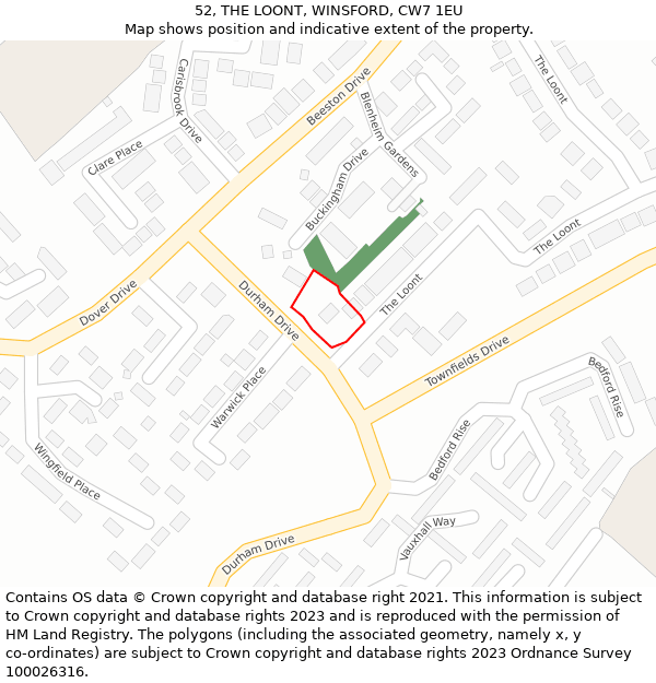 52, THE LOONT, WINSFORD, CW7 1EU: Location map and indicative extent of plot