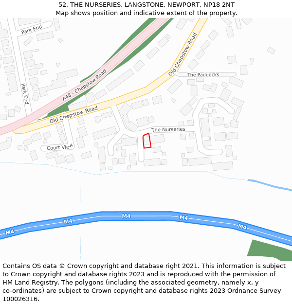 52, THE NURSERIES, LANGSTONE, NEWPORT, NP18 2NT: Location map and indicative extent of plot
