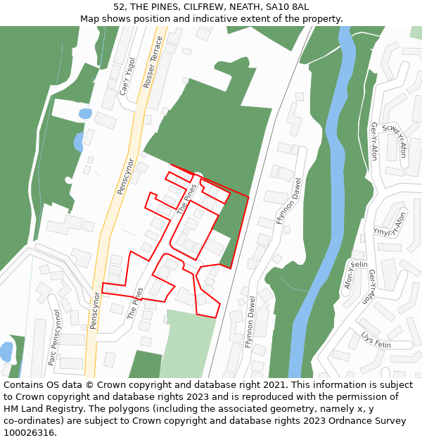 52, THE PINES, CILFREW, NEATH, SA10 8AL: Location map and indicative extent of plot