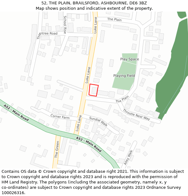52, THE PLAIN, BRAILSFORD, ASHBOURNE, DE6 3BZ: Location map and indicative extent of plot