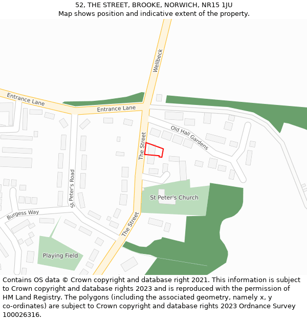 52, THE STREET, BROOKE, NORWICH, NR15 1JU: Location map and indicative extent of plot