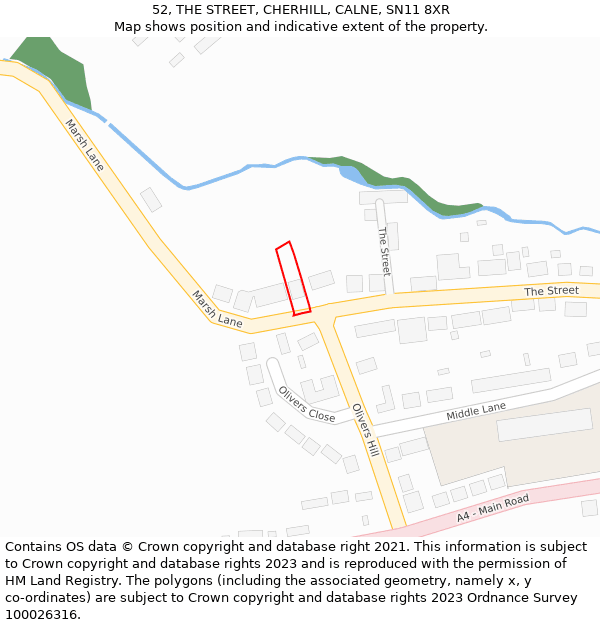 52, THE STREET, CHERHILL, CALNE, SN11 8XR: Location map and indicative extent of plot