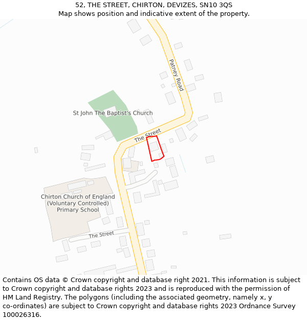 52, THE STREET, CHIRTON, DEVIZES, SN10 3QS: Location map and indicative extent of plot