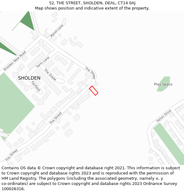 52, THE STREET, SHOLDEN, DEAL, CT14 0AJ: Location map and indicative extent of plot