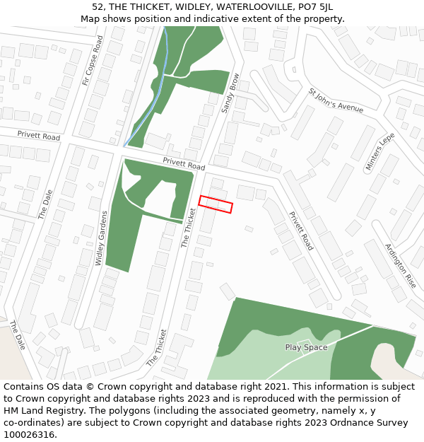 52, THE THICKET, WIDLEY, WATERLOOVILLE, PO7 5JL: Location map and indicative extent of plot