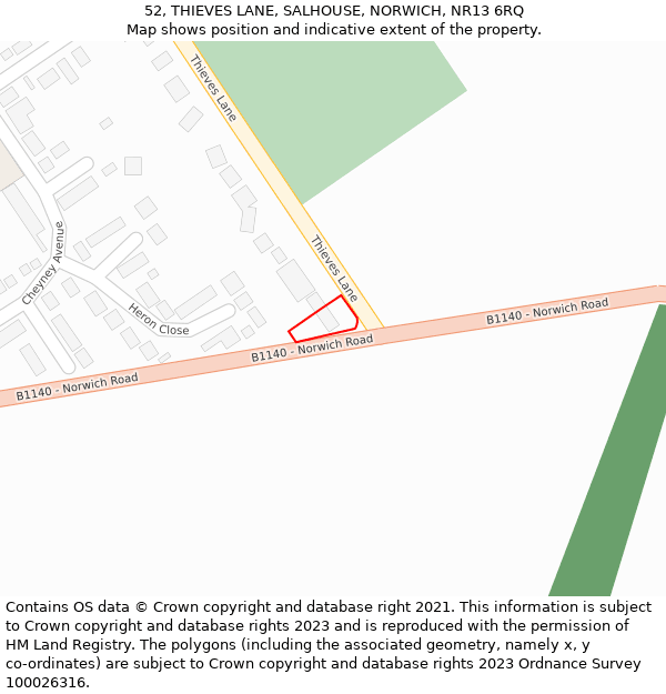 52, THIEVES LANE, SALHOUSE, NORWICH, NR13 6RQ: Location map and indicative extent of plot