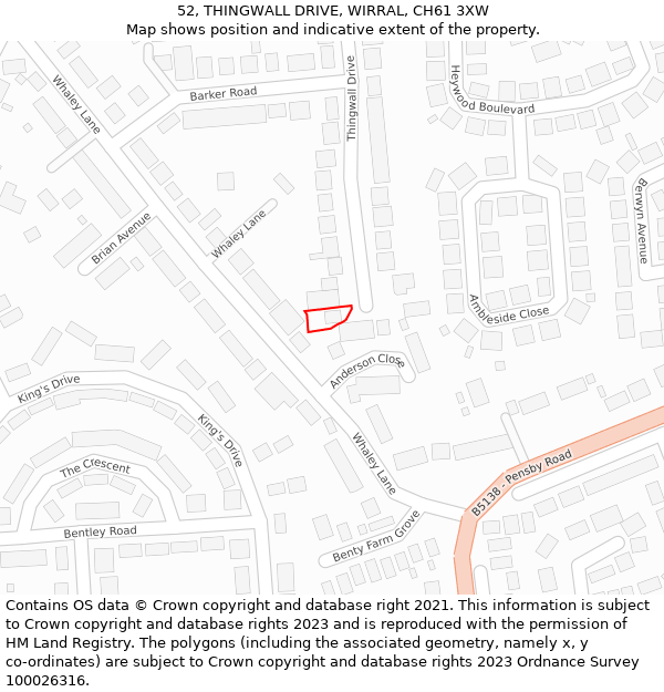 52, THINGWALL DRIVE, WIRRAL, CH61 3XW: Location map and indicative extent of plot