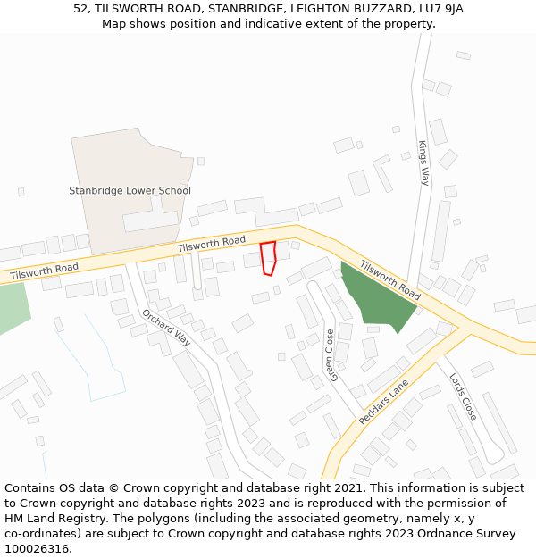 52, TILSWORTH ROAD, STANBRIDGE, LEIGHTON BUZZARD, LU7 9JA: Location map and indicative extent of plot