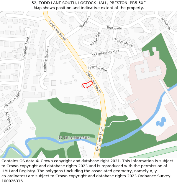 52, TODD LANE SOUTH, LOSTOCK HALL, PRESTON, PR5 5XE: Location map and indicative extent of plot