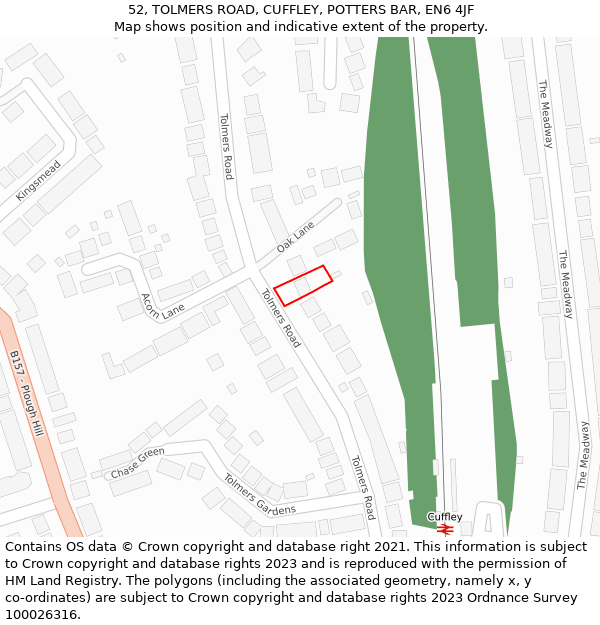 52, TOLMERS ROAD, CUFFLEY, POTTERS BAR, EN6 4JF: Location map and indicative extent of plot